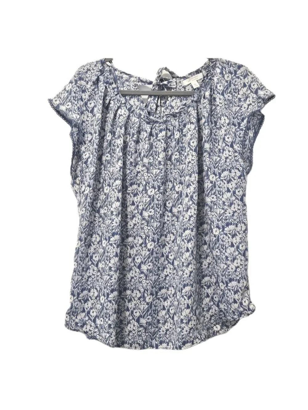 LC Lauren Conrad Blue Floral Pintuck Cap Sleeve Top Womens XL - Picture 2 of 5